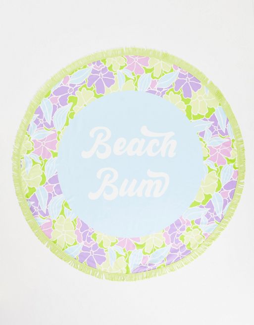 South Beach – Handtuch mit „Beach Bum“-Schriftzug und blauem Blumenmuster