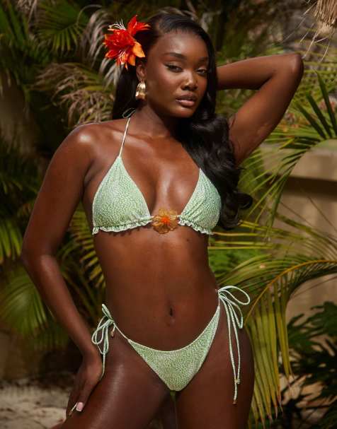 South Beach - Haut de bikini triangle avec détail fleur jaune - Vert multicolore - view 1