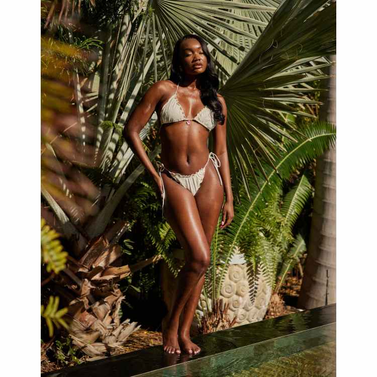 Bikini Rose Sexy En Dentelle Festonnée Avec Volants - Style Miami