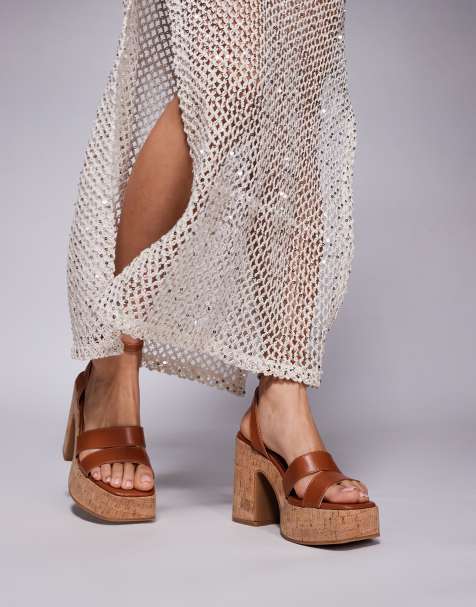 South Beach Heeled Cork Sandals in Tan - view 1