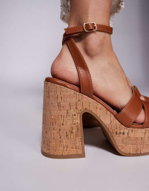 South Beach heeled cork sandals in tan, 4 of 4