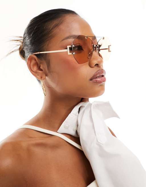 South Beach hexagonal aviator metal sunglasses in gold , 4 of 4