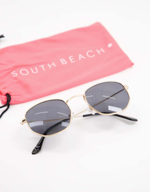South Beach hexagonal aviator sunglasses with black smoke lens, 2 of 4