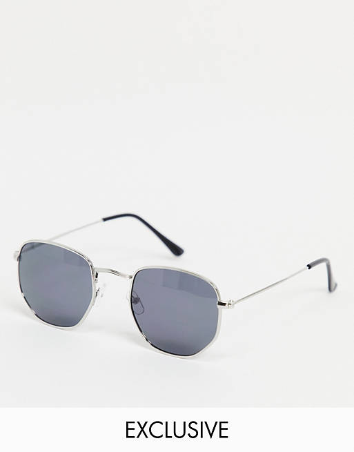 South Beach hexagonal sunglasses with silver frames