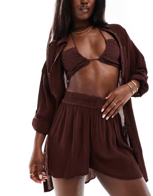 South Beach high waist beach shorts in brown