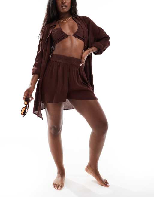 South Beach high waist beach shorts in brown ASOS