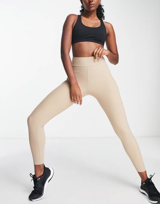 South Beach high waisted wide rib leggings in mink 