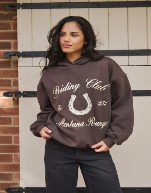 South Beach - Hoodie met Riding Club-print in bruin, 2 van 5