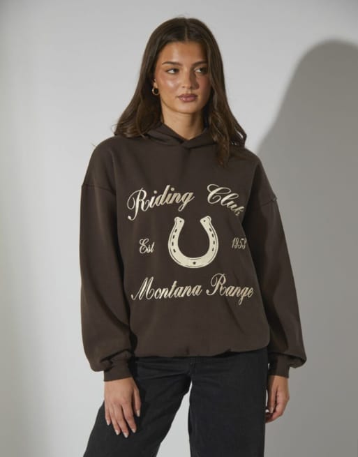 South Beach - Hoodie met Riding Club-print in bruin, 4 van 5