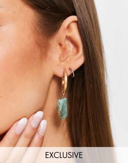 Gold hoop earrings with deals green stones