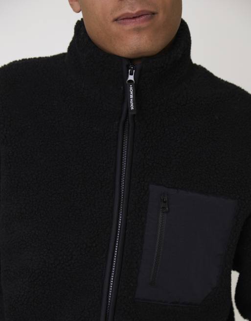 South Beach – Jacke aus Teddyfleece in Schwarz mit Reißverschluss , 3 von 4
