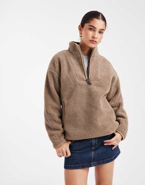 South Beach – Jacke aus Teddystoff in Taupe mit kurzem Reißverschluss - view 1