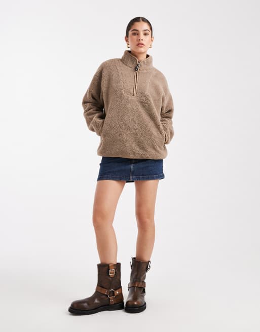 South Beach – Jacke aus Teddystoff in Taupe mit kurzem Reißverschluss , 2 von 4