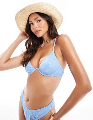 South Beach Jacquard Crinkle Underwire Bikini Top In Cornflower Blue