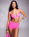 [South Beach] South Beach jacquard scoop bikini top in pink 6 Pink