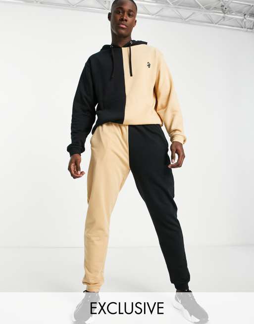 South Beach - Joggers con design diviso color cammello e nero 