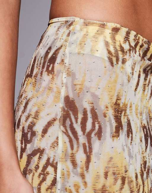 South Beach - Jupe longue de plage en tulle à imprimé abstrait - Vert multicolore, 5 de 5
