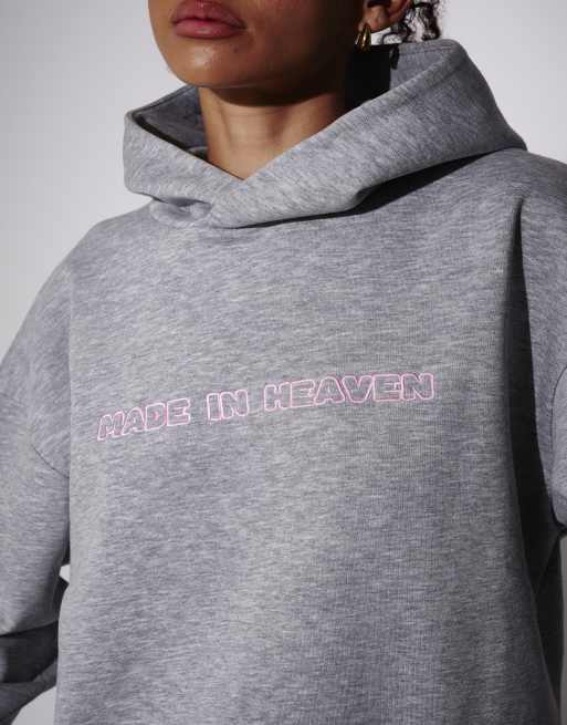 South Beach – Kapuzenpullover in Grau mit „Made in Heaven“-Stickerei, 2 von 4