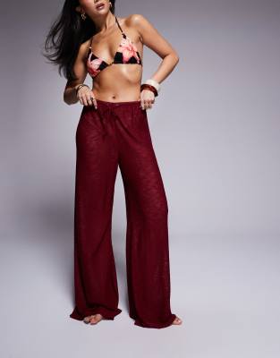 knit beach pants in burgundy-Orange