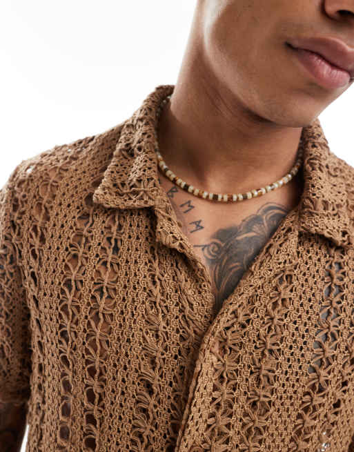 South Beach knit beach shirt co-ord in brown, 3 of 4