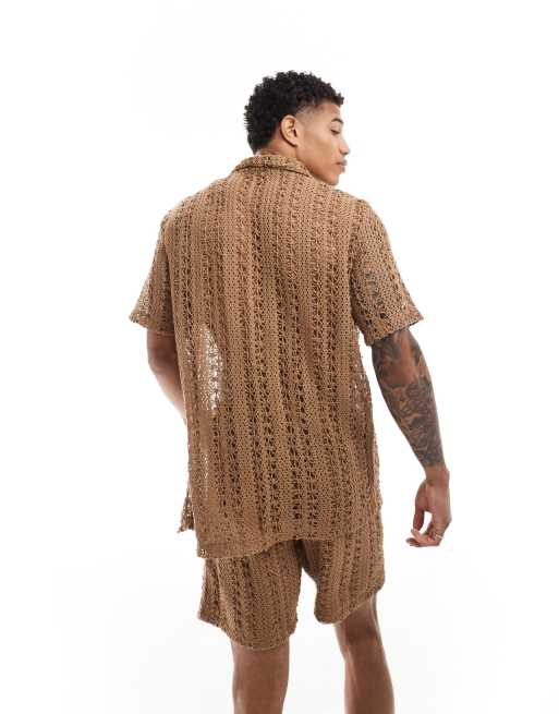 South Beach knit beach shirt co-ord in brown, 4 of 4