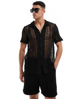 knit beach shirt in black - part of a set