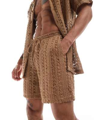 knit beach shorts in brown - part of a set