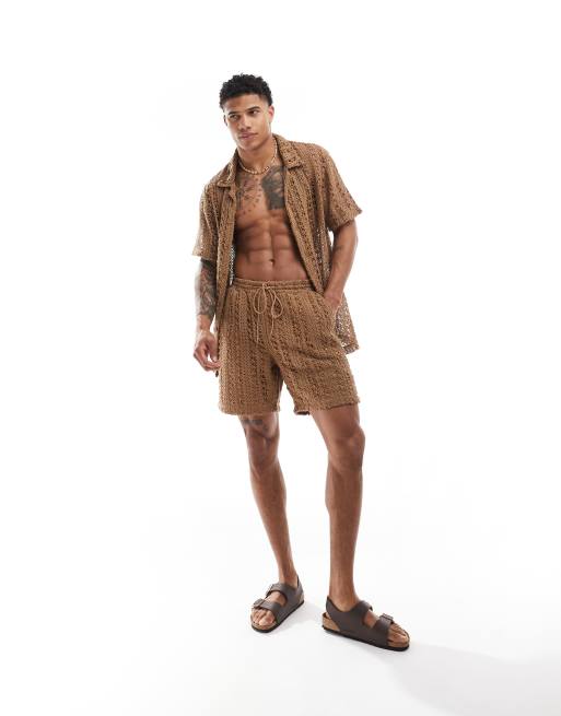 South Beach knit beach shorts in brown (part of a set), 2 of 5