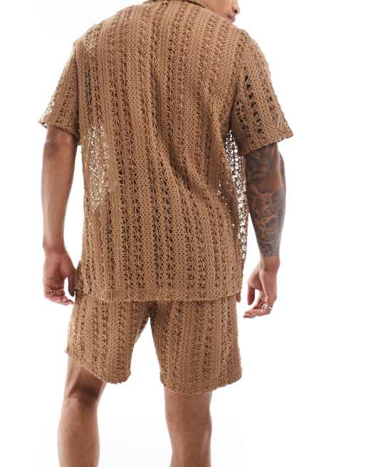 South Beach knit beach shorts in brown (part of a set), 3 of 5