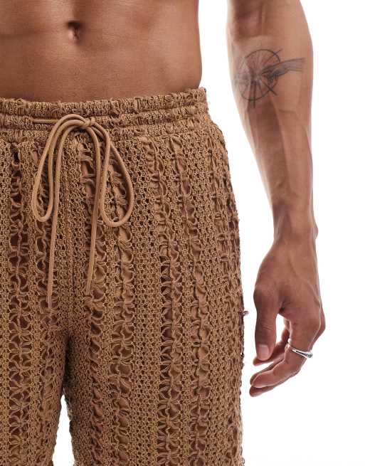 South Beach knit beach shorts in brown (part of a set), 4 of 5