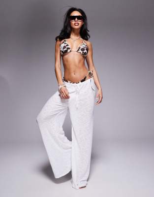 South Beach knit beach trouser in cream-White