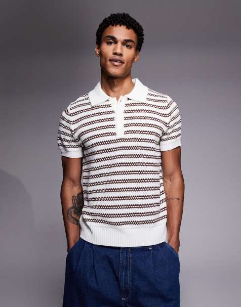 South Beach knit polo shirt in brown stripes - view 1