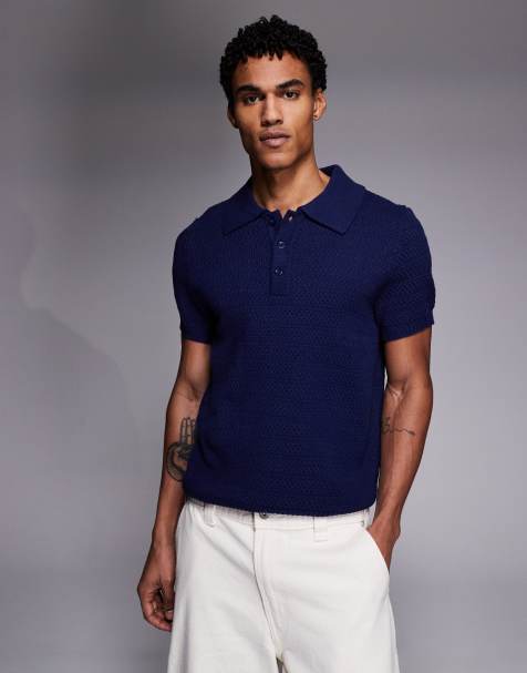 South Beach knit polo shirt in navy - view 1
