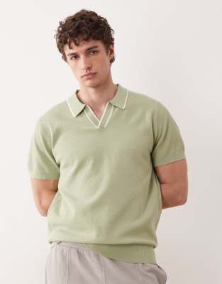 South Beach Knit Polo Top In Green