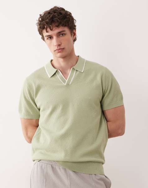 South Beach knit polo top in sage green - view 1