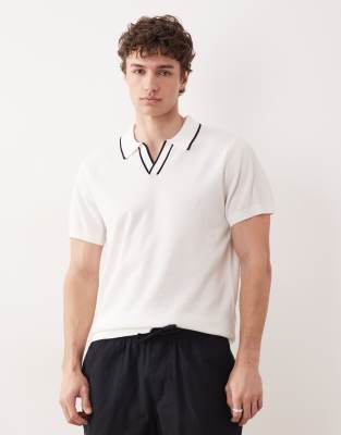South Beach Knit Polo Top In White