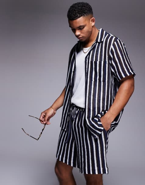 South Beach knitted beach co-ord in black and white stripe - view 1