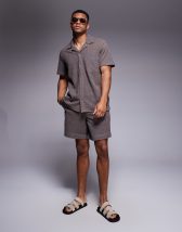 River Island boxy fit shirt in stone and green stripe