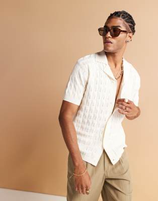 South Beach knitted beach shirt in cream - view 1