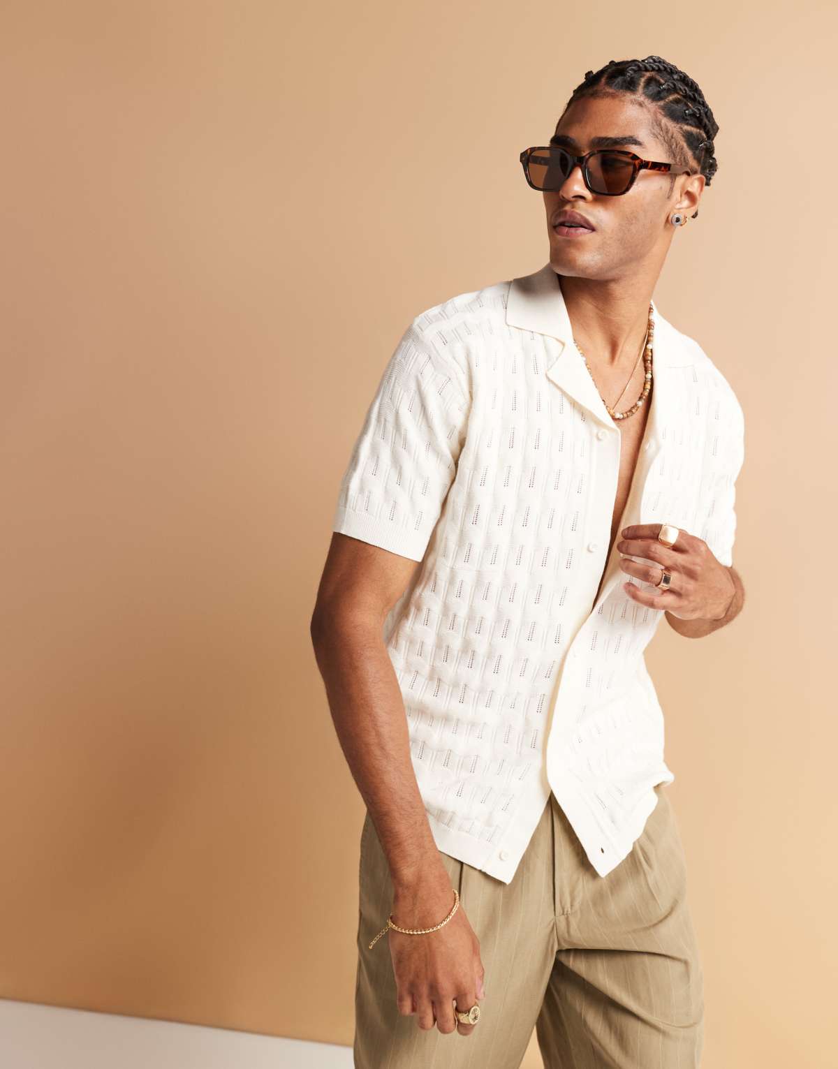 South Beach knitted beach shirt in cream
