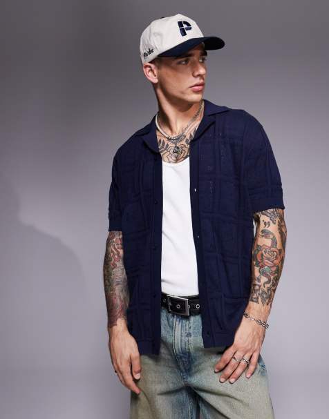 South Beach knitted beach shirt in navy - view 1