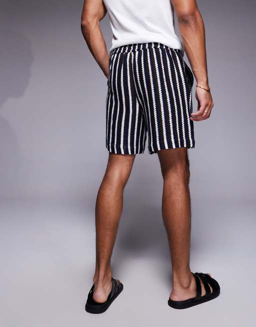 South Beach knitted beach short in black and white stripe, 3 of 5