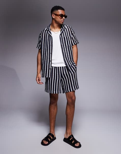 South Beach knitted beach shorts in black and white stripe - view 1