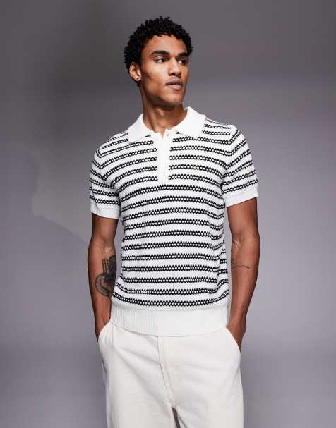 South Beach knitted polo top in black stripe - view 1