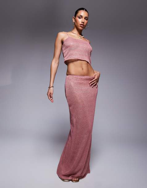 South Beach knitted sequin beach co-ord in dusty pink - view 1
