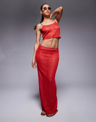 South Beach knitted sequin beach co-ord in red - view 1