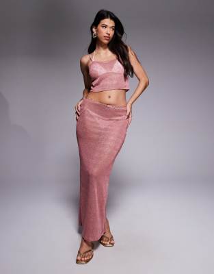 South Beach knitted sequin maxi skirt in dusty pink - view 1