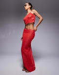 [South Beach] South Beach knitted sequin maxi skirt in red 6 RED