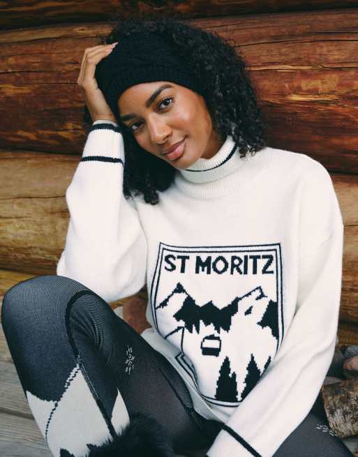 South Beach Knitted st mortiz long sleeve funnel neck jumper in cream, 2 of 6