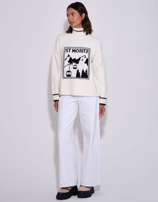 South Beach Knitted st mortiz long sleeve funnel neck jumper in cream, 4 of 6
